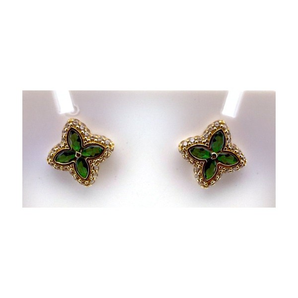 Pendientes flor verde de oro 18k